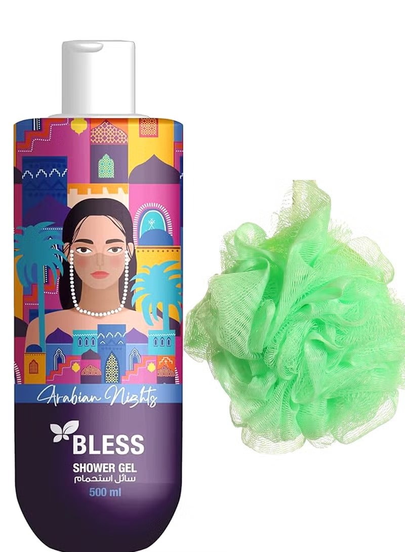 بليس جل استحمام أرابيان نايتس 500 مل + لوفا متعدد الألوان