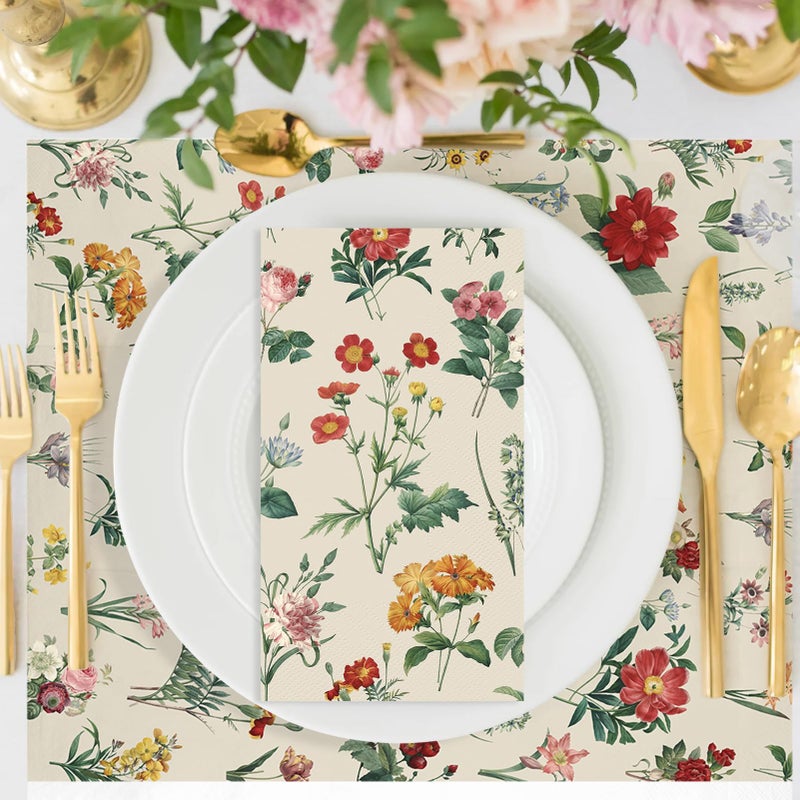 IANFEPH 100PCS Floral Paper Napkins 3 Ply Disposable Hand Towels for Bathroom Vintage Wildflower Guest Napkins Decorative Wild Flower Dinner Napkins for Bridal Baby Shower Wedding Birthday Spring Tea Party  - Image 3