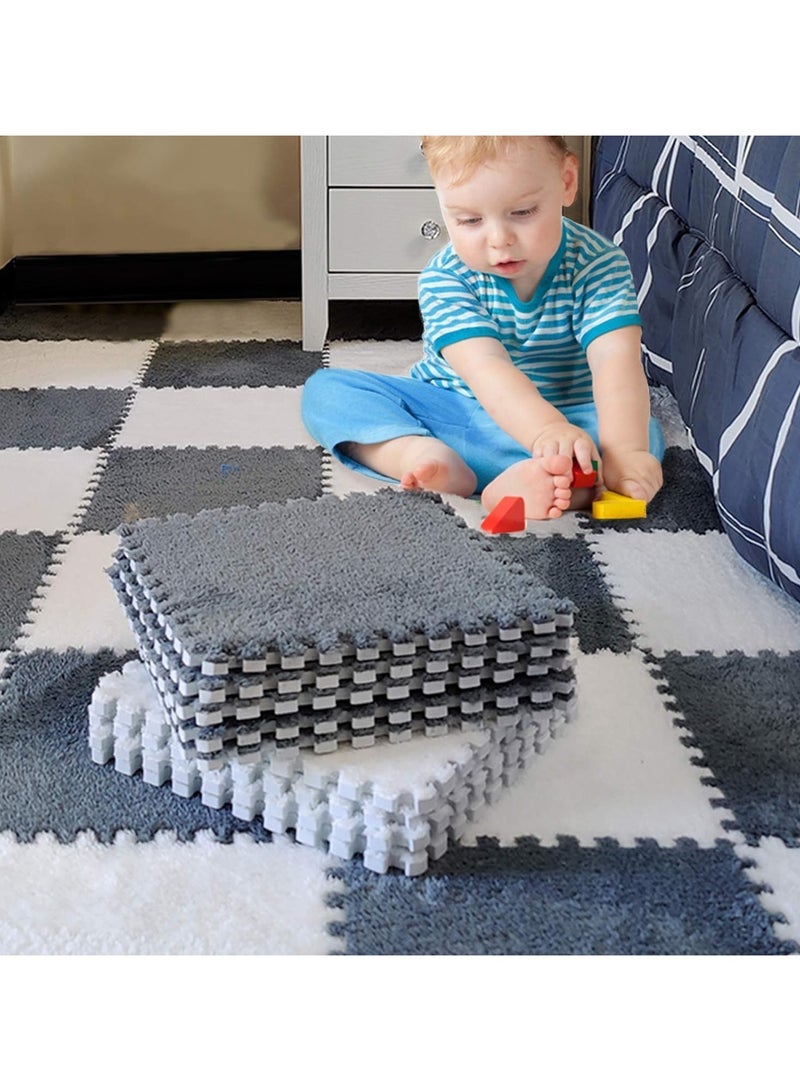 12 قطعة من بساط الأرضية المصنوع من الإسفنج المحشو للأطفال الرضع، بساط اللعب السميك المتشابك مع حشوة للأطفال الصغار، بلاط رقيق ناعم مربع لتزيين غرفة اللعب في المنزل 12 بوصة × 12 بوصة (رمادي) - Image 4