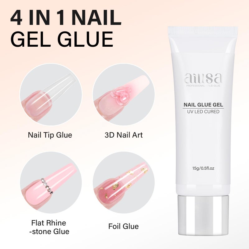 AILLSA Solid Gel Nail Glue for Nail Tips Strong Nail Glue for Press Ons Professional Fake Acrylic Soft Nails Glue U V Lamp Curing Needed - Long Lasting 15g / 0.5fl.oz - Image 4