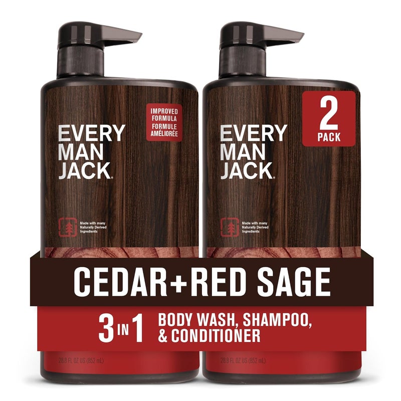 Every Man Jack Every Man Jack Cedar  Red Sage Hydrating Mens 3in1 All Over Wash for All Skin and Hair Types  Body Wash Shampoo and Conditioner with Naturally Derived Ingredients  288oz 2 Pack 