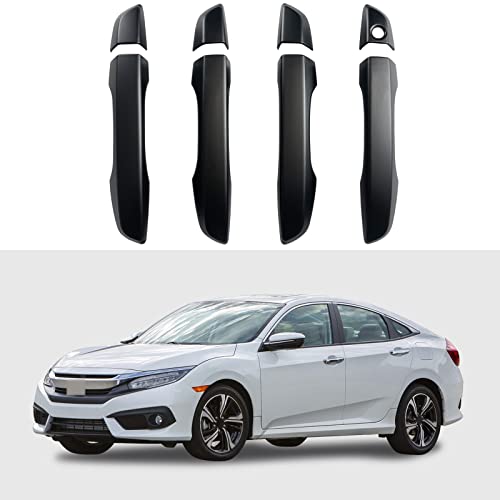 BENXUTO Door Handle Cover Trim Compatible With 10th Gen Honda Civic Sedan Hatchback Coupe Type R 2016 2017 2018 2019 2020 2021 Exterior Door Handles without smart Entry keyhole Matte Black Car Decoration - Image 1