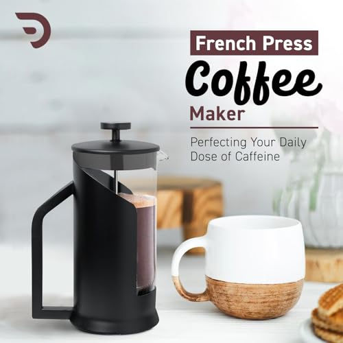 Dravina French Press Coffee Maker with 4-Layer Filtration (600ml) | Tea Maker Machine with Heat-Resistant Glass | Easy to Clean, BPA-Free | Durable Plastic, Comes with Spoon (Black) - Image 2