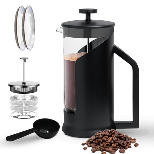 Dravina French Press Coffee Maker with 4-Layer Filtration (600ml) | Tea Maker Machine with Heat-Resistant Glass | Easy to Clean, BPA-Free | Durable Plastic, Comes with Spoon (Black) - Image 1