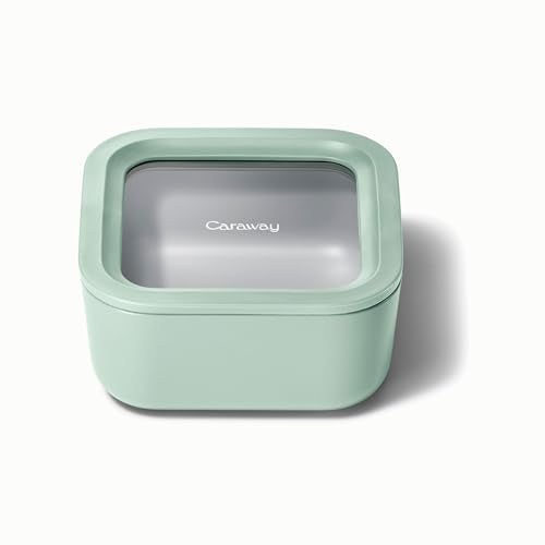 Caraway Glass Food Storage - 4.4 Cup Glass Container - Ceramic Coated - Easy to Store, Non Toxic, Non Stick Lunch Box Container with Lids - Dishwasher, Oven, & Microwave Safe - Mist - Image 1