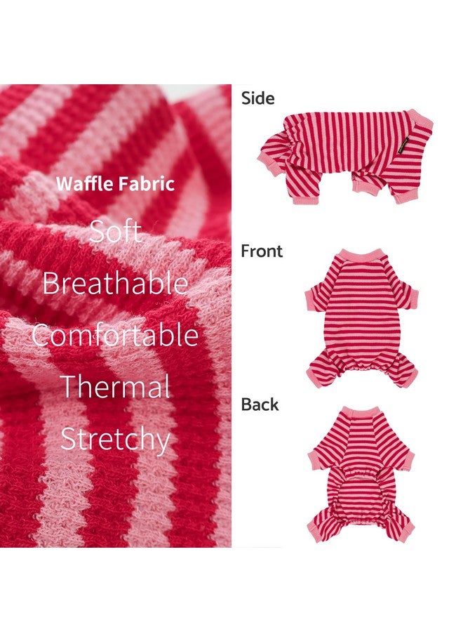 Fitwarm Pink And Red Striped Dog Pajamas, Waffle Dog Clothes For Small Dogs Girl Boy, Puppy Onesie With Feet, Pet Cat Outfit, Large - Image 4
