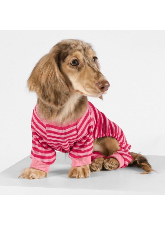 Fitwarm Pink And Red Striped Dog Pajamas, Waffle Dog Clothes For Small Dogs Girl Boy, Puppy Onesie With Feet, Pet Cat Outfit, Large - Image 3