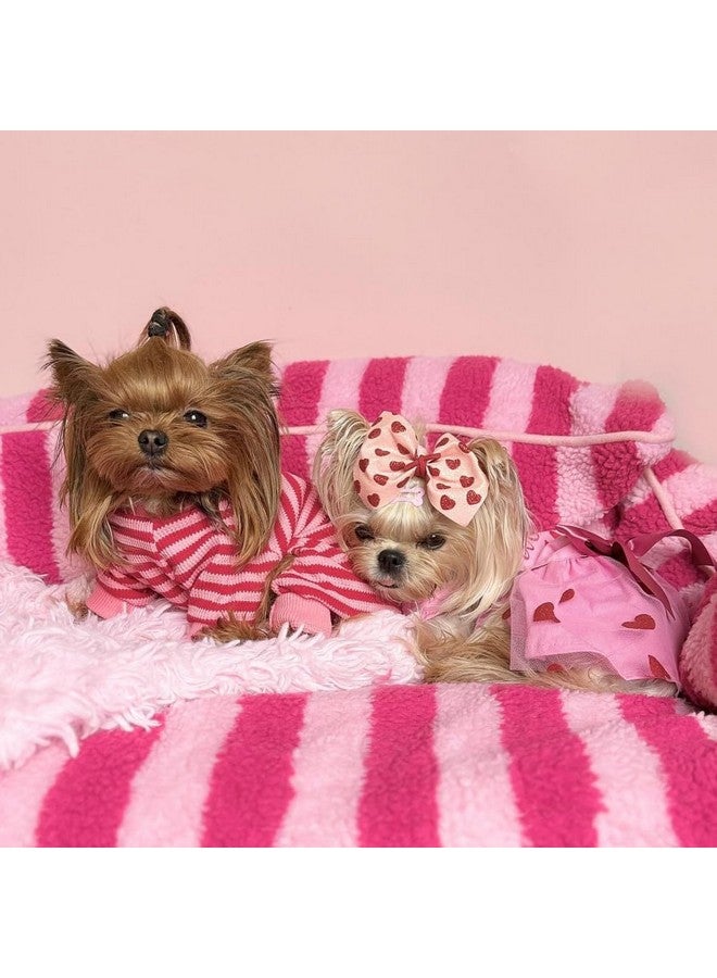 Fitwarm Pink And Red Striped Dog Pajamas, Waffle Dog Clothes For Small Dogs Girl Boy, Puppy Onesie With Feet, Pet Cat Outfit, Large - Image 2
