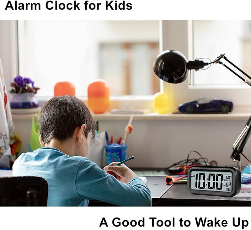 Roktry Digital Alarm Clock Battery Operated Alarm Clock with Smart Night Light Snooze Date 1224H Indoor Temperature 43 LCD Alarm Clock for Bedrooms Home Travel Black - Image 3