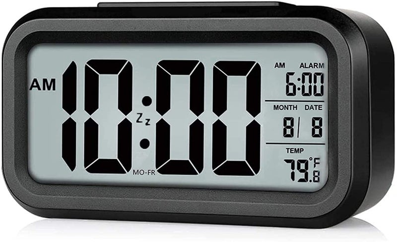 Roktry Digital Alarm Clock Battery Operated Alarm Clock with Smart Night Light Snooze Date 1224H Indoor Temperature 43 LCD Alarm Clock for Bedrooms Home Travel Black - Image 1