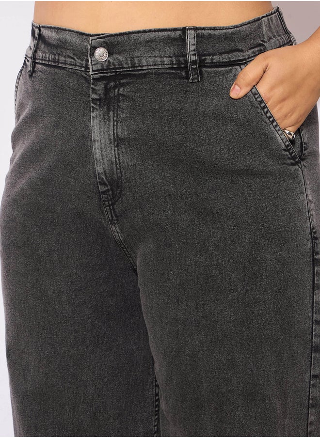 SASSAFRAS Plus Size Plain Denim Metal Button Peplum Top and Jeans Co-Ords  - Image 4