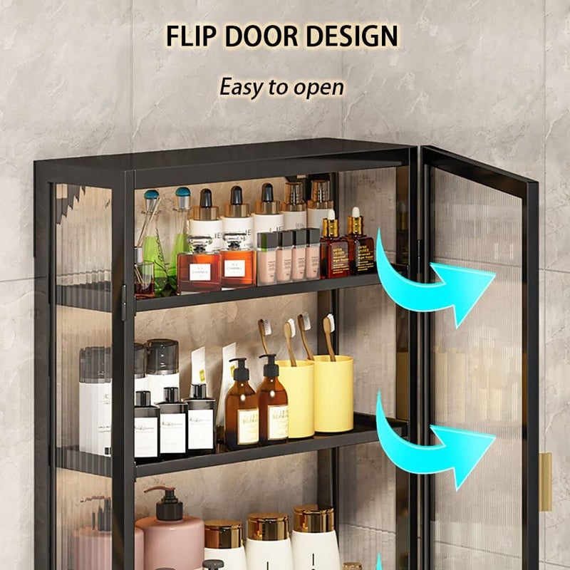مومو بير Bathroom Shelf Wall Mounted Storage Cabinet with Clear Doors for Bedroom Bathroom Kitchen Laundry Room Storage Shelves (Double Door - 40cm) - Image 5