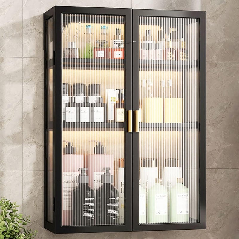 مومو بير Bathroom Shelf Wall Mounted Storage Cabinet with Clear Doors for Bedroom Bathroom Kitchen Laundry Room Storage Shelves (Double Door - 40cm) - Image 1