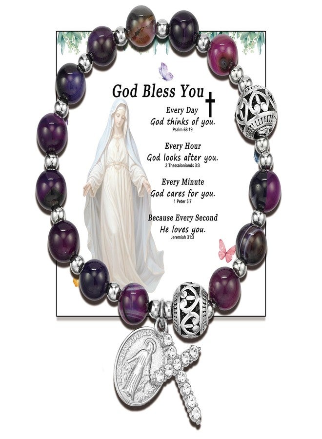 LIUANAN Catholic Amethyst Rosary Bracelet for Women, Virgin Mary & Cross Prayer Wrist Jewelry, Spiritual Meditation and Faith-Inspired Gift (Amethyst Rosary Bracelet) - Image 1