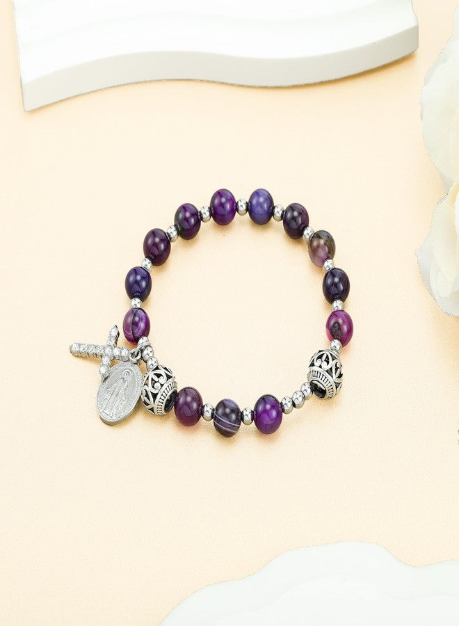 LIUANAN Catholic Amethyst Rosary Bracelet for Women, Virgin Mary & Cross Prayer Wrist Jewelry, Spiritual Meditation and Faith-Inspired Gift (Amethyst Rosary Bracelet) - Image 4