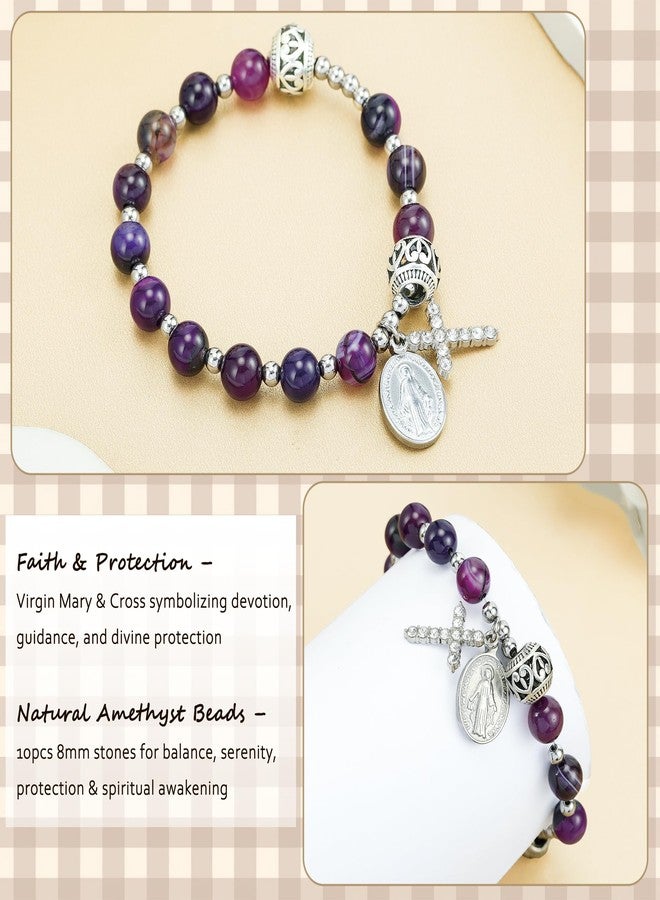 LIUANAN Catholic Amethyst Rosary Bracelet for Women, Virgin Mary & Cross Prayer Wrist Jewelry, Spiritual Meditation and Faith-Inspired Gift (Amethyst Rosary Bracelet) - Image 2