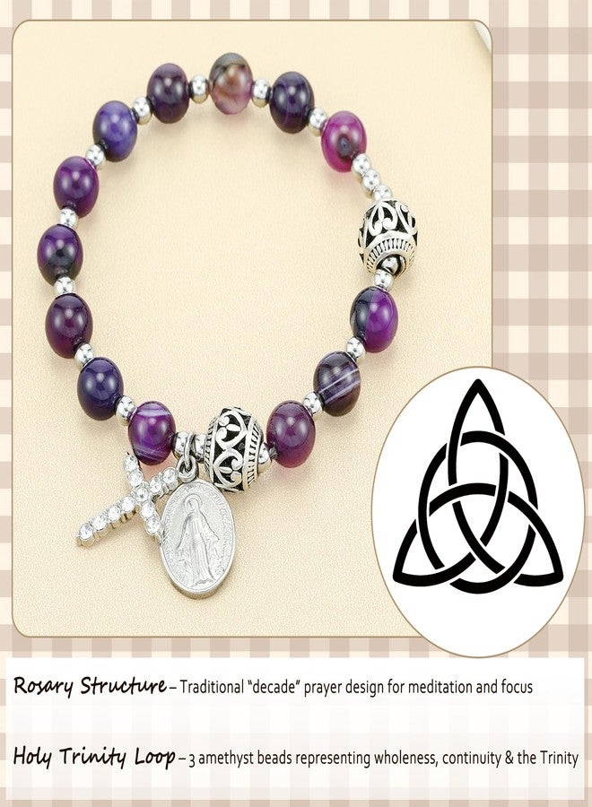 LIUANAN Catholic Amethyst Rosary Bracelet for Women, Virgin Mary & Cross Prayer Wrist Jewelry, Spiritual Meditation and Faith-Inspired Gift (Amethyst Rosary Bracelet) - Image 3