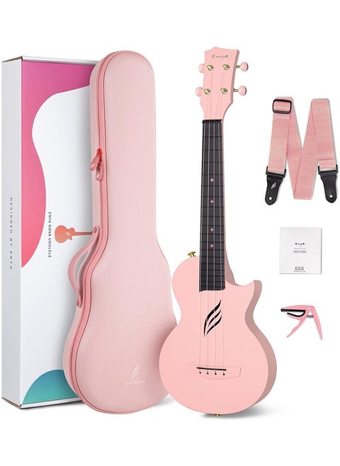 Enya Concert Ukulele Nova U 23’’ Carbon Fiber Travel Ukulele with Beginner Kit includes online lessons, case, strap, capo and strings (Pink)