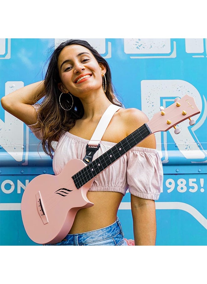 Enya Concert Ukulele Nova U 23’’ Carbon Fiber Travel Ukulele with Beginner Kit includes online lessons, case, strap, capo and strings (Pink)