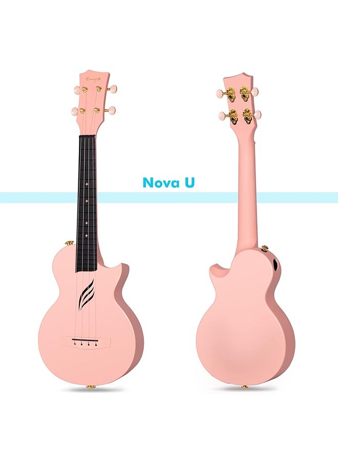 Enya Concert Ukulele Nova U 23’’ Carbon Fiber Travel Ukulele with Beginner Kit includes online lessons, case, strap, capo and strings (Pink)