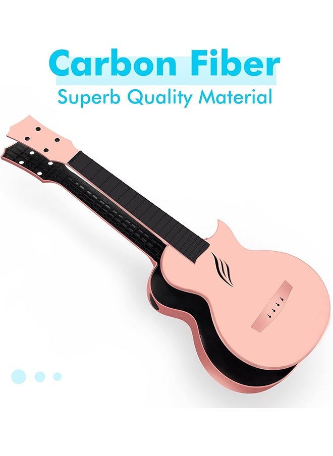 Enya Concert Ukulele Nova U 23’’ Carbon Fiber Travel Ukulele with Beginner Kit includes online lessons, case, strap, capo and strings (Pink)