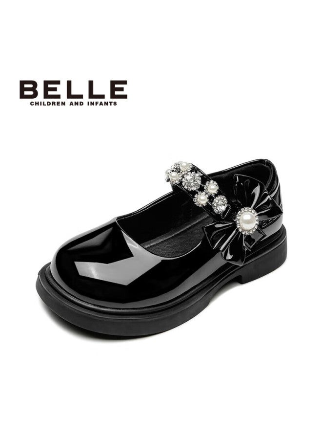 Belle Children's Shoes , Girls' Black Leather Shoes, Spring Performance Flats, Back-to Student Shoes, Princess Shoes, Black, Size 32 - Image 5