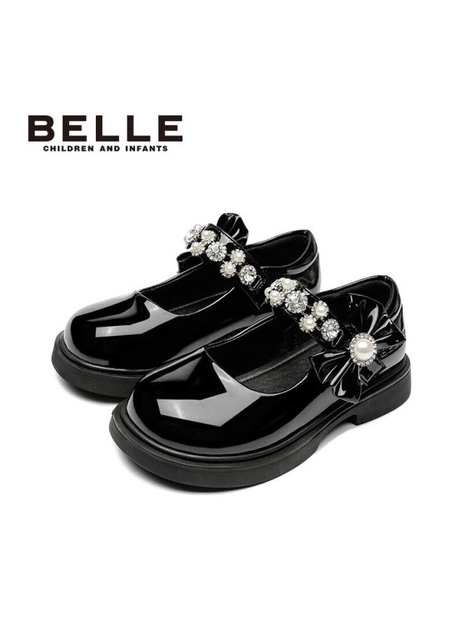 Belle Children's Shoes , Girls' Black Leather Shoes, Spring Performance Flats, Back-to Student Shoes, Princess Shoes, Black, Size 32 - Image 3