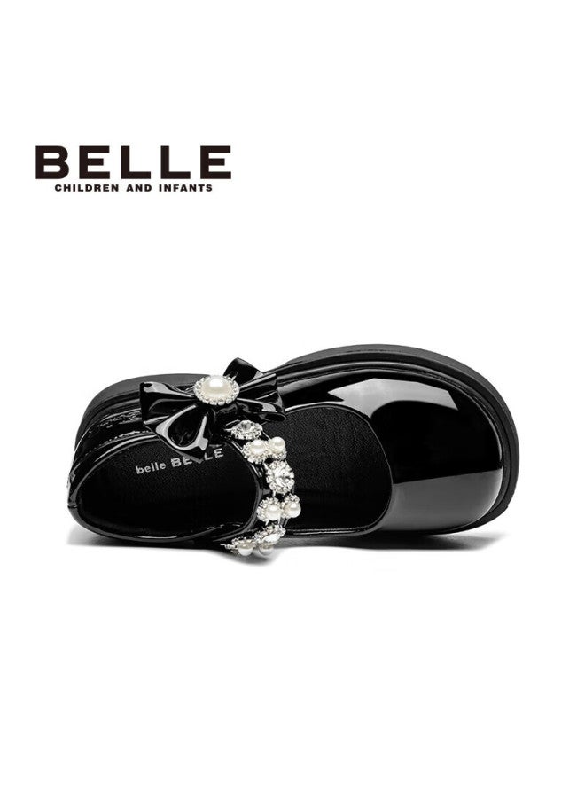 Belle Children's Shoes , Girls' Black Leather Shoes, Spring Performance Flats, Back-to Student Shoes, Princess Shoes, Black, Size 32 - Image 2