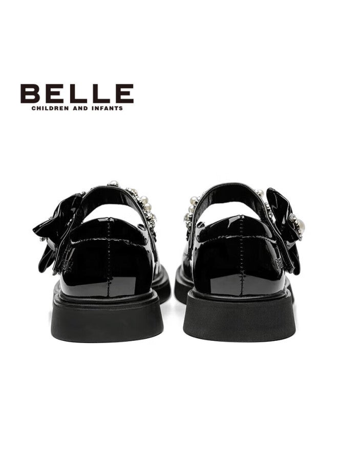 Belle Children's Shoes , Girls' Black Leather Shoes, Spring Performance Flats, Back-to Student Shoes, Princess Shoes, Black, Size 32 - Image 4