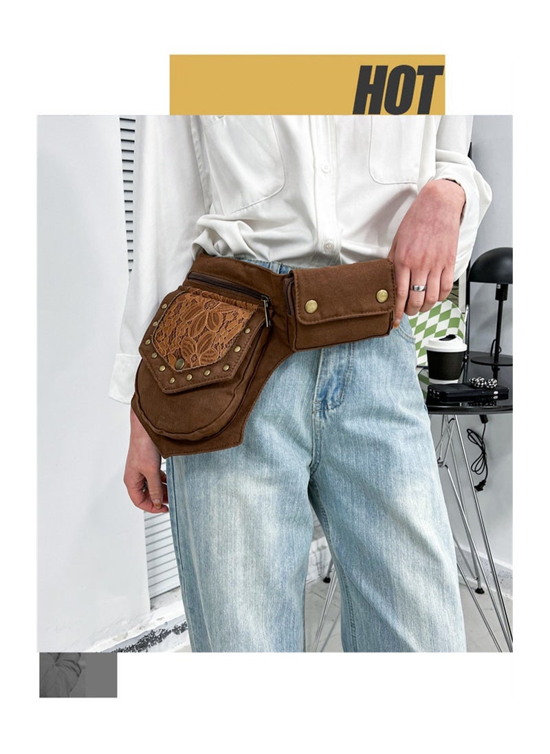 Excefore - Vintage Drop Leg Bag for Women, Lace Waist Bag Renaissance Bag Festival Bag Hip Bag Renaissance Belt Bag Women, for Sports Hiking Travel, Brown - Image 1