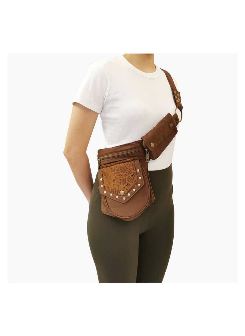 Excefore - Vintage Drop Leg Bag for Women, Lace Waist Bag Renaissance Bag Festival Bag Hip Bag Renaissance Belt Bag Women, for Sports Hiking Travel, Brown - Image 1