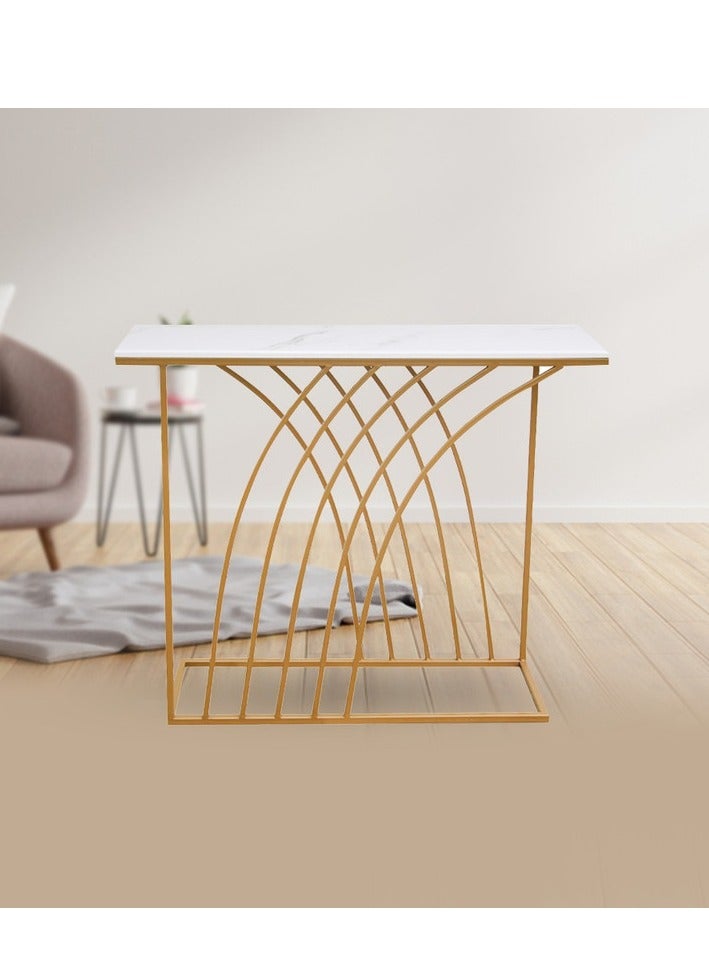 fan baytk Modern pyramid arch entrance table, ideal dimensions: 110 cm length, 100 cm height, 30 cm width, a design that combines elegance and modernity, with a luxurious touch for every space. Made of metal and marble-like wood to ensure a combination of strength, daily durability, beauty and attractive appearance, easy-to-clean wooden surface, ideal for use in the home or office. - Image 2