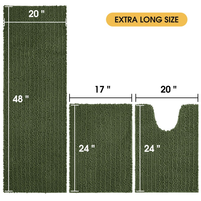 ACCUMTEK Upgrade Extra Large Oliver Green Bathroom Rug Set 3 Pieces Ultra Soft, Thick Absorbent Bath Mats, Non Slip Chenille Toilet Mat for Bathroom, Bedroom, Kitchen - Image 5