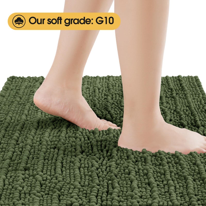 ACCUMTEK Upgrade Extra Large Oliver Green Bathroom Rug Set 3 Pieces Ultra Soft, Thick Absorbent Bath Mats, Non Slip Chenille Toilet Mat for Bathroom, Bedroom, Kitchen - Image 2