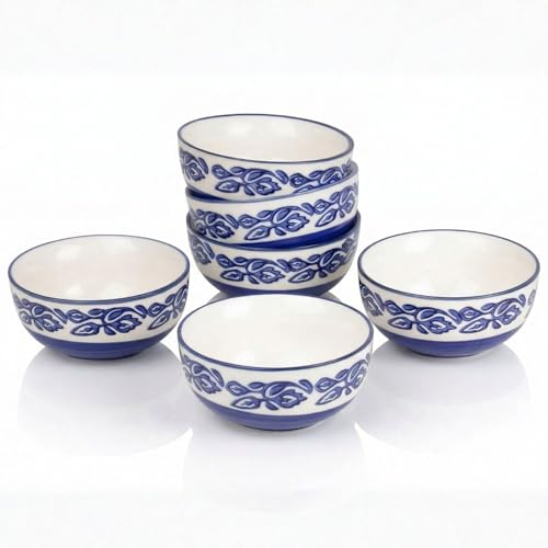 Yourowndcor Hand-Painted Multicolored Ceramic Floral Bowls Set (6 Pack, 180 ML, Medium Size, Blue, Glossy Finish, Round Shape, Microwave & Dishwasher Safe) - Image 2