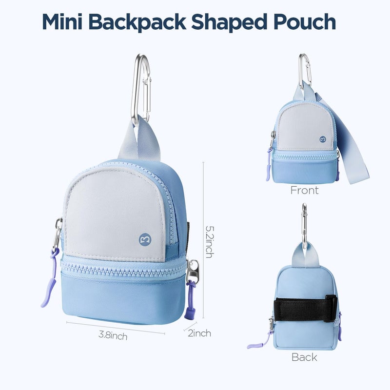 Babysun Mini Backpack Keychain Wristlet Pouch Small Change Coin Purse Cute Zipper Wallet With 3 RFID Card Slots For Women/Men Airpods Cosmetics (Grey Blue) - Image 2