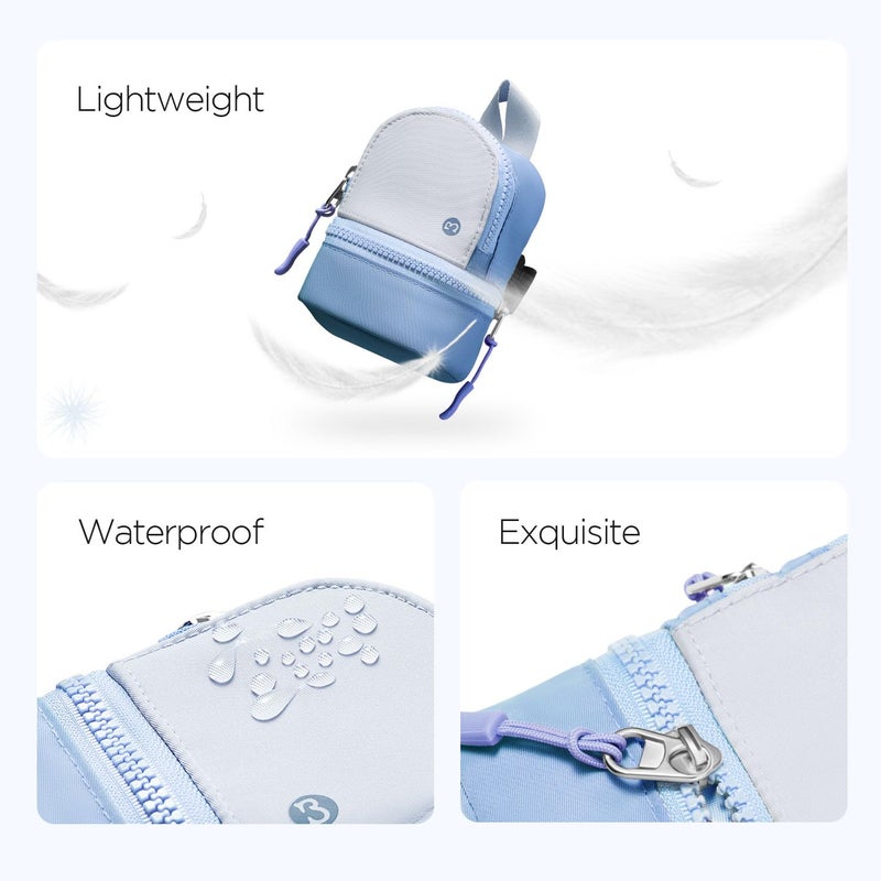 Babysun Mini Backpack Keychain Wristlet Pouch Small Change Coin Purse Cute Zipper Wallet With 3 RFID Card Slots For Women/Men Airpods Cosmetics (Grey Blue) - Image 5