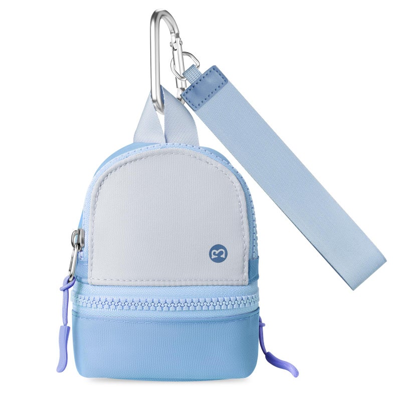 Babysun Mini Backpack Keychain Wristlet Pouch Small Change Coin Purse Cute Zipper Wallet With 3 RFID Card Slots For Women/Men Airpods Cosmetics (Grey Blue) - Image 1