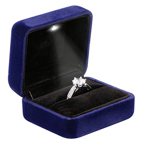 Omeet Velvet Metal Glossy with LED Jewelry Gift Box for Proposal, Engagement, Wedding - Easy to fit into Your Pocket or Handbag - Blue - Image 1