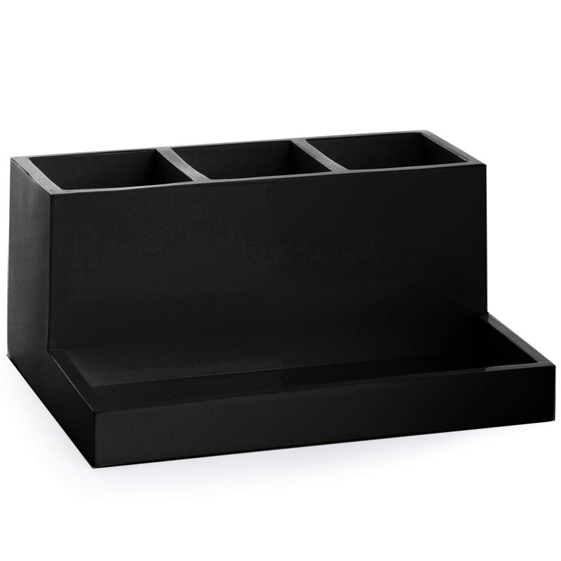 BINO BINO Multi Purpose 3 Compartment Organizer with Tray  Makeup Brush Holder and Toothbrush Holder  Marble Bathroom Accessories Matte Black