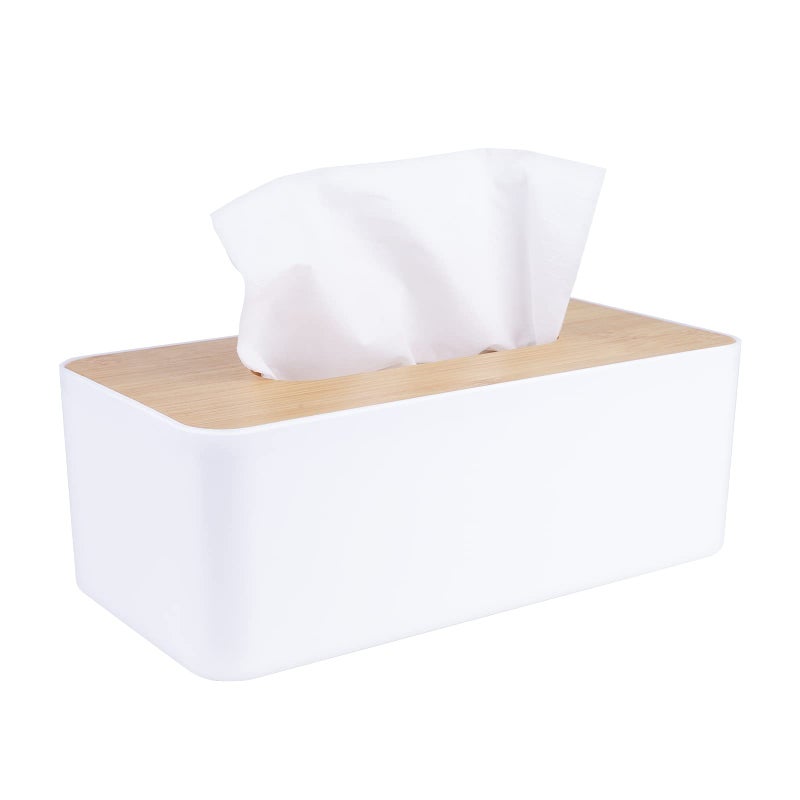 MOCHTERO Tissue Box Cover,Tissue Holders,Tissue Box Holder for Bathrooms,Bamboo Cover Plate,Home and Office,9.7 * 5 * 3.6in (White) - Image 1