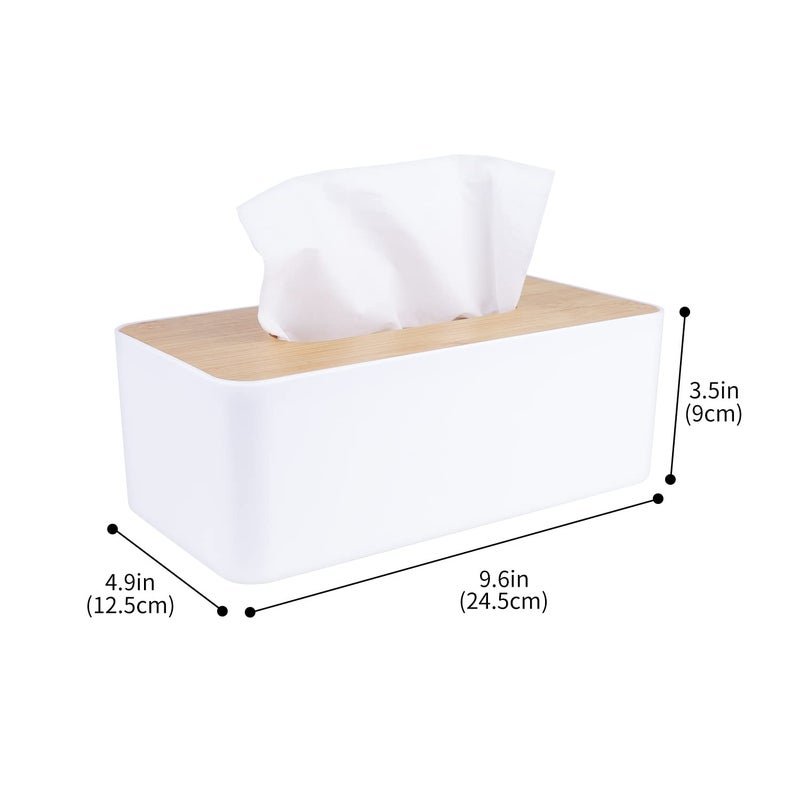 MOCHTERO Tissue Box Cover,Tissue Holders,Tissue Box Holder for Bathrooms,Bamboo Cover Plate,Home and Office,9.7 * 5 * 3.6in (White) - Image 2