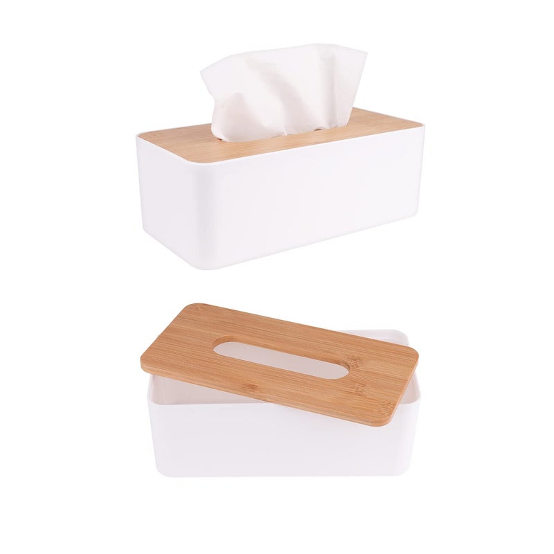 MOCHTERO Tissue Box Cover,Tissue Holders,Tissue Box Holder for Bathrooms,Bamboo Cover Plate,Home and Office,9.7 * 5 * 3.6in (White) - Image 3