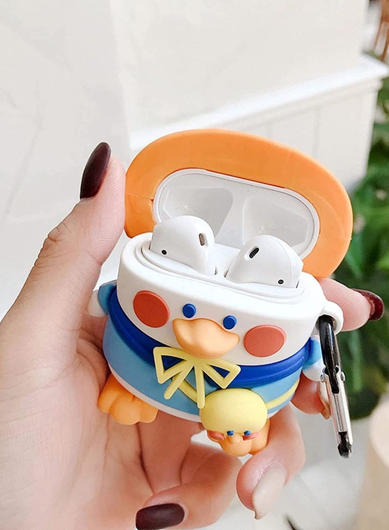 for Airpods 1/2 case Cover with Keychain, Full Protective Silicone AirPods Accessories Skin Cover, 3D Cartoon Case, 3 Hat(Changeable Hat Duck) - Image 3