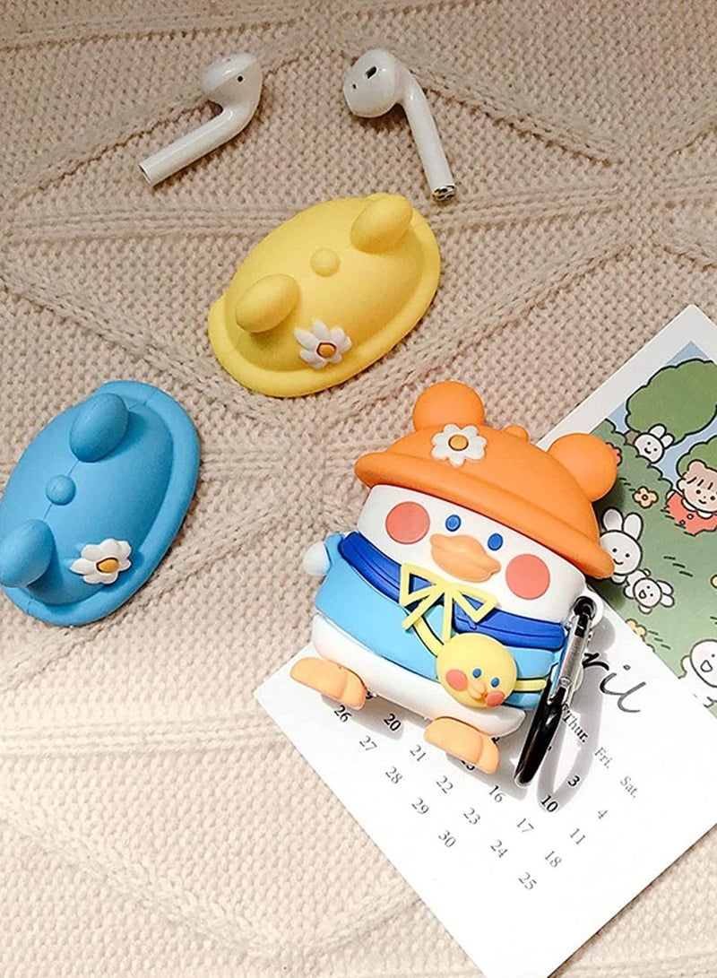 for Airpods 1/2 case Cover with Keychain, Full Protective Silicone AirPods Accessories Skin Cover, 3D Cartoon Case, 3 Hat(Changeable Hat Duck) - Image 4