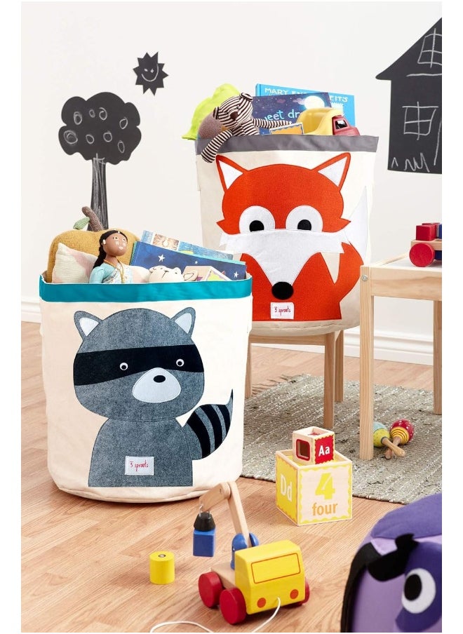 3 sprouts - 3 Sprouts Large Toy Storage Basket - Durable Kids & Baby Bin With Handles for Storage, Round Hamper for Laundry in Nursery & Playroom, Raccoon - Image 1