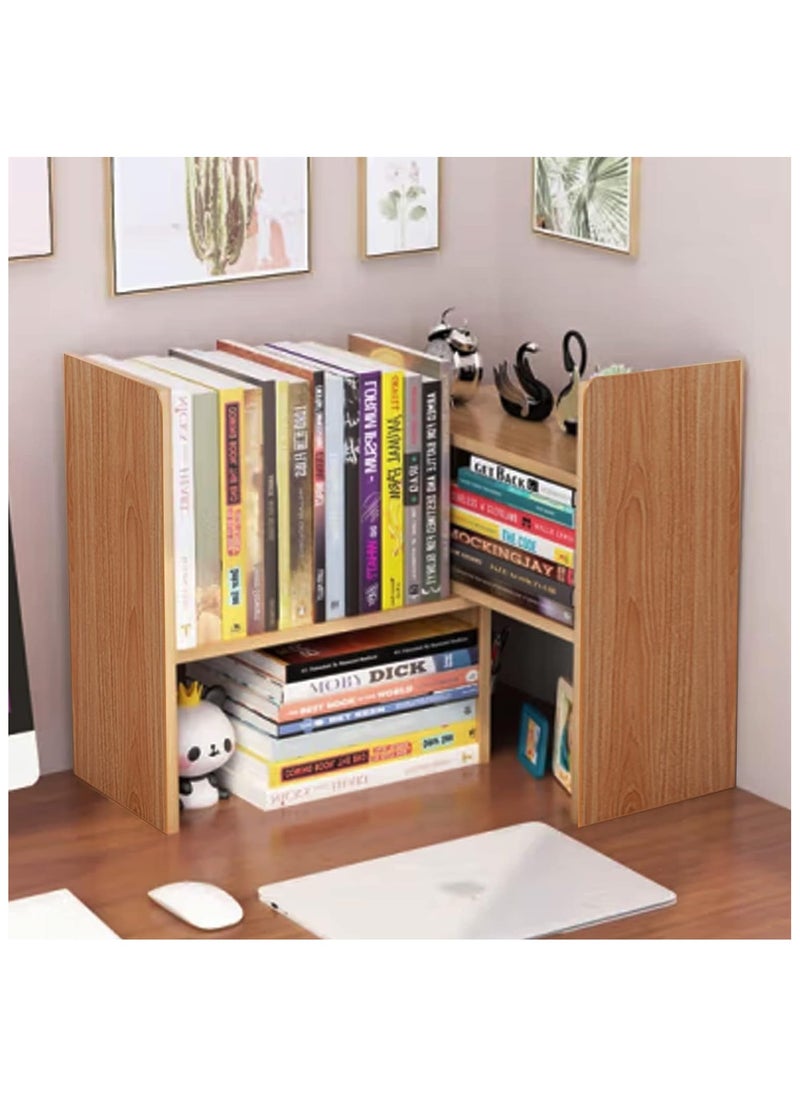 Generic - Natural Beech Wood Desktop Bookshelf Organizer, Expandable Desktop Organizer Office Storage Rack, Free Standing Bookcase Display Rack, Multipurpose Desk Bookshelf for Office & Home Decor. - Image 1