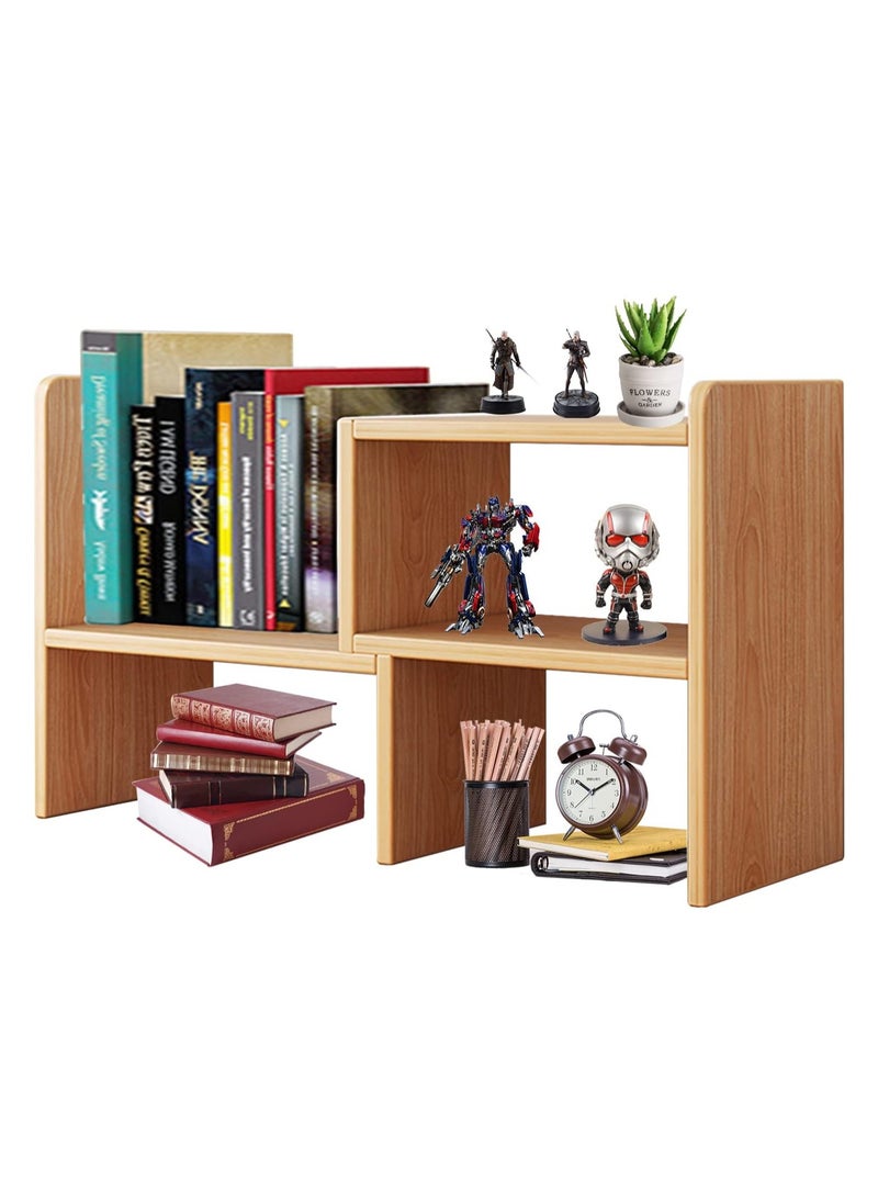 Generic - Natural Beech Wood Desktop Bookshelf Organizer, Expandable Desktop Organizer Office Storage Rack, Free Standing Bookcase Display Rack, Multipurpose Desk Bookshelf for Office & Home Decor. - Image 1