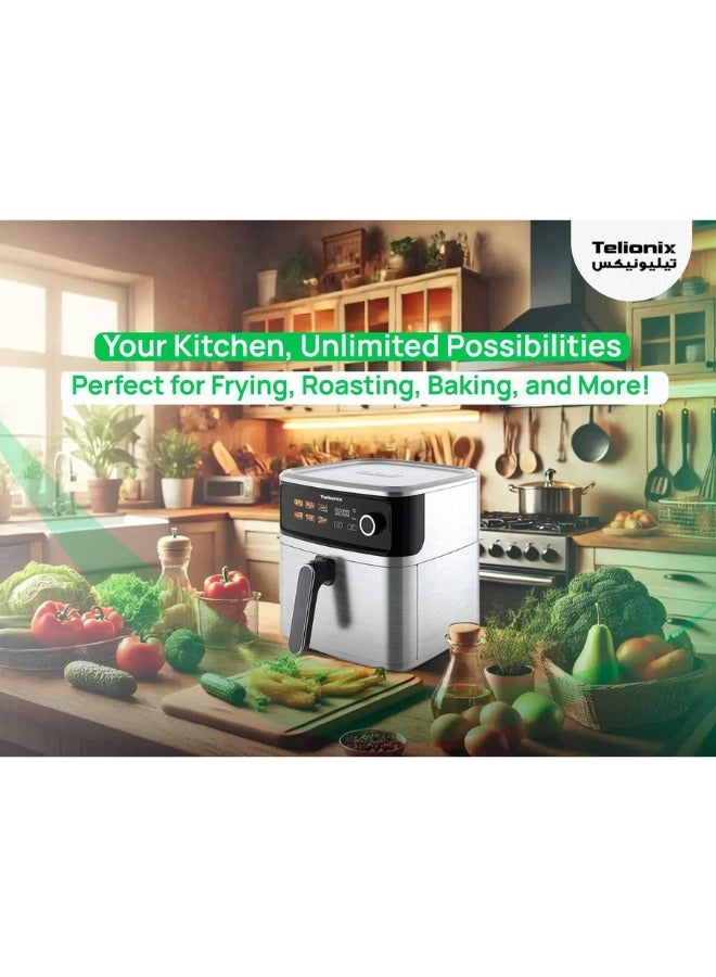 Telionix Digital Air Fryer, 8L Capacity, Double Heating Elements, 6 Preset Programs, 360° Hot Air Circulation, Ceramic Coating, 2000W Power - Image 3