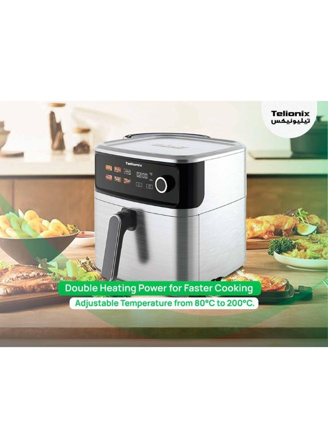 Telionix Digital Air Fryer, 8L Capacity, Double Heating Elements, 6 Preset Programs, 360° Hot Air Circulation, Ceramic Coating, 2000W Power - Image 5